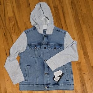 Art Class Blue Denim Jacket with Gray Hood